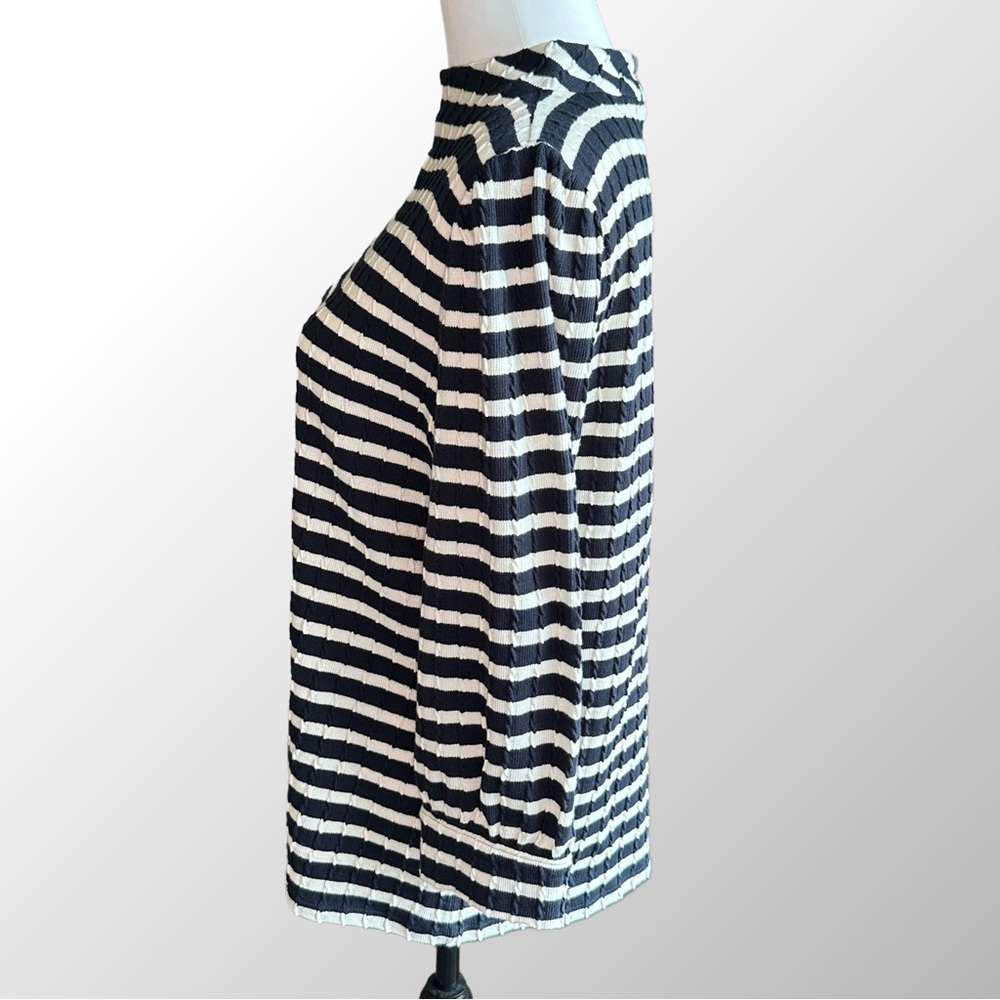 Talbots Top Women's Large Navy Blue & Ivory Striped Cable Knit Mock Turtleneck - Picture 3 of 10